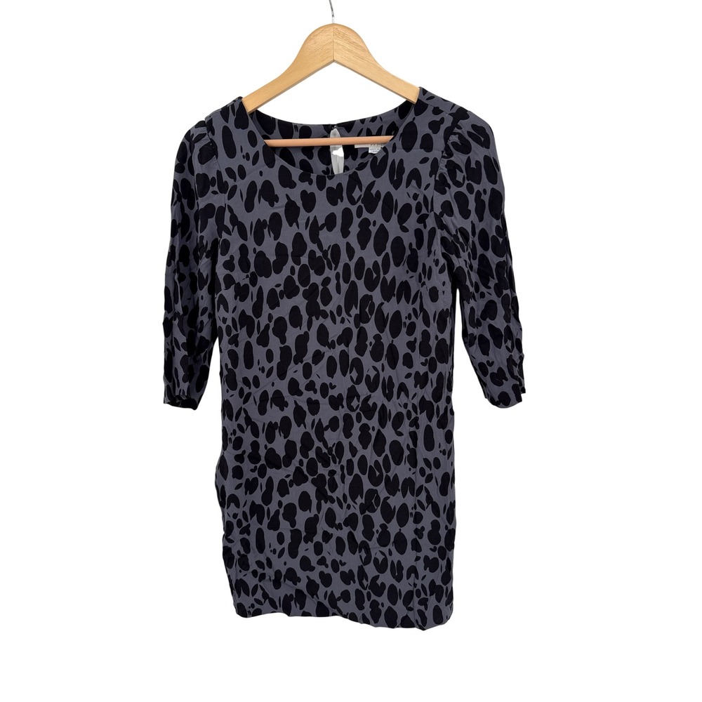 Boden Womens Grey Black Leopard Print 3/4 Sleeve Shift Dress WH595 Size 6R